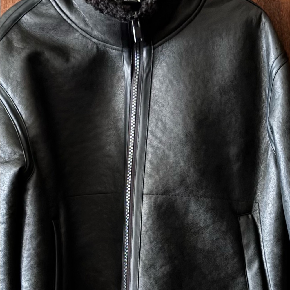 Zara Black faux Leather-Style Bomber Jacket - Picture 7 of 7